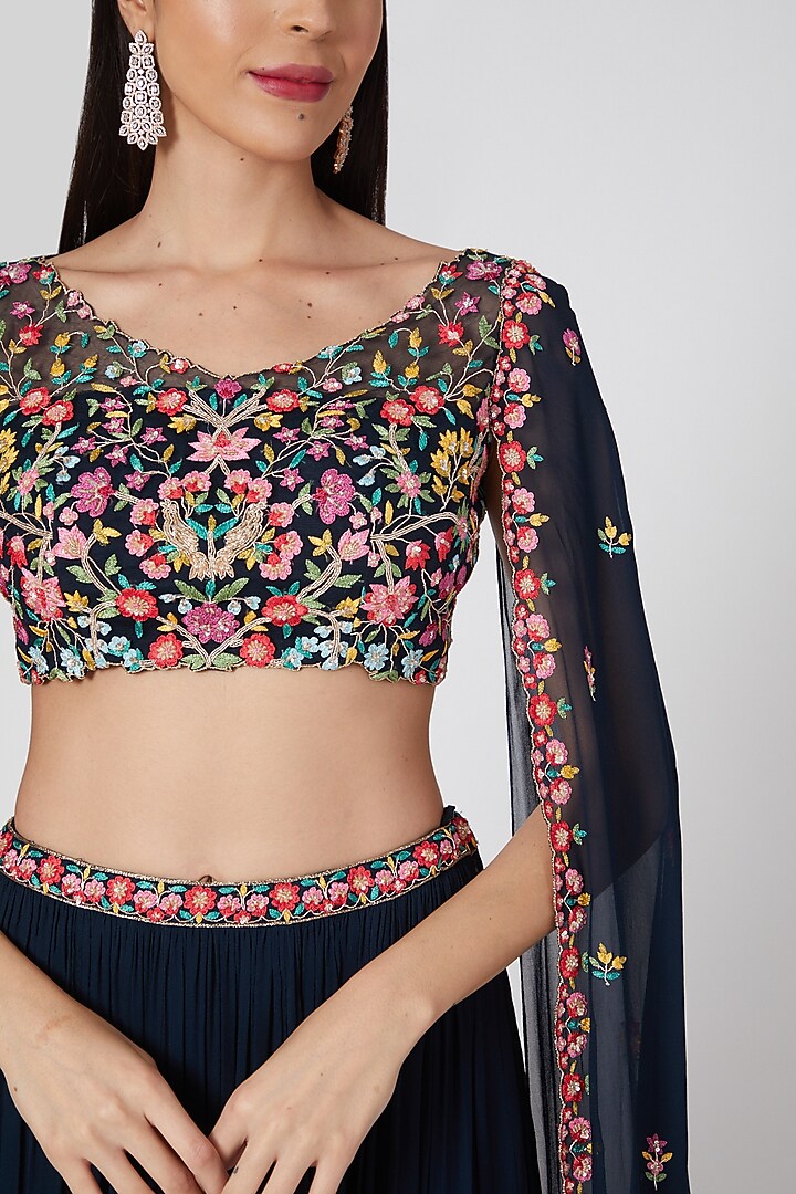 Midnight Blue Georgette Skirt Set by Aneesh Agarwaal PRET at Pernia's Pop Up Shop