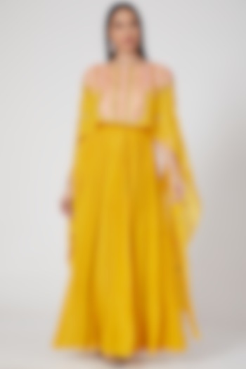 Yellow Embroidered Anarkali Kurta by Aneesh Agarwaal PRET at Pernia's Pop Up Shop