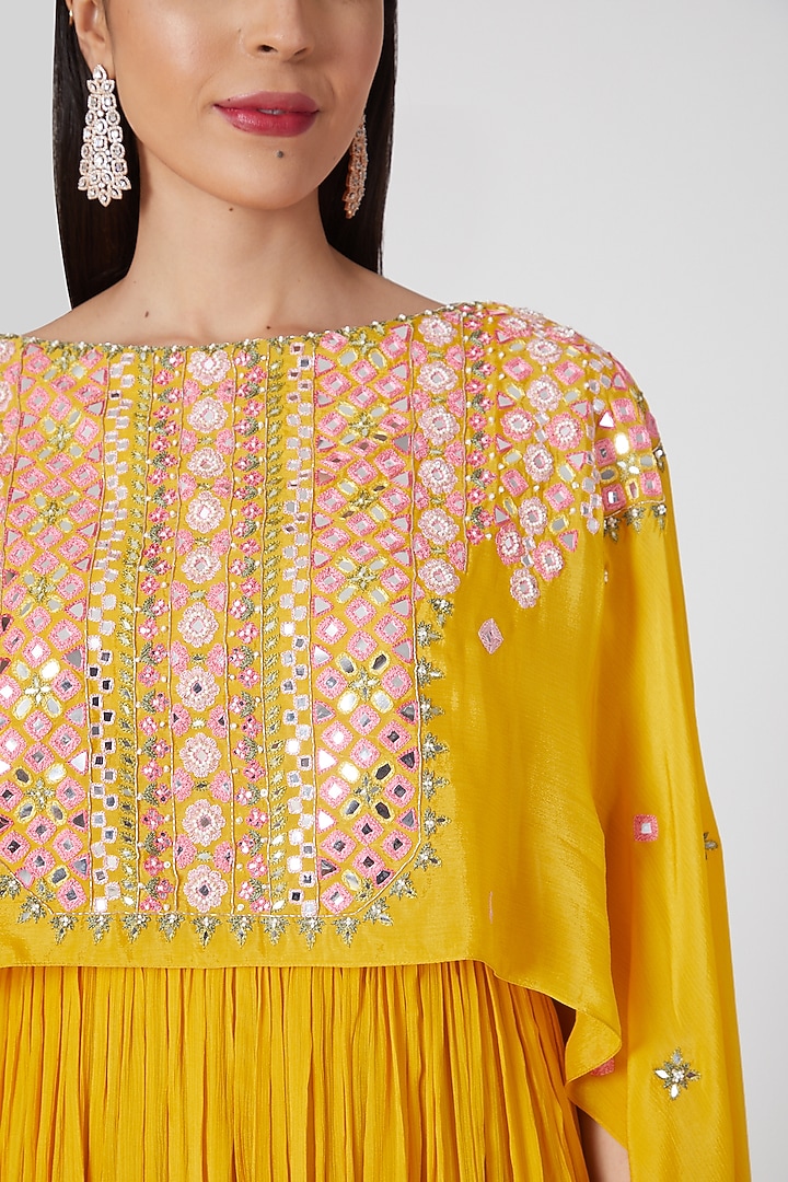 Yellow Embroidered Anarkali Kurta by Aneesh Agarwaal PRET at Pernia's Pop Up Shop