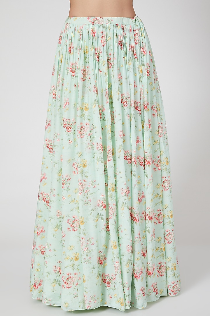 Mint Green Silk Muslin Printed Wedding Lehenga Set by Aneesh Agarwaal PRET at Pernia's Pop Up Shop