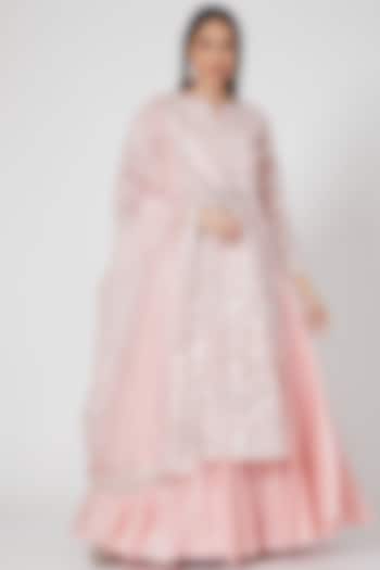 Blush Pink Skirt Set With Mirror Work by Aneesh Agarwaal