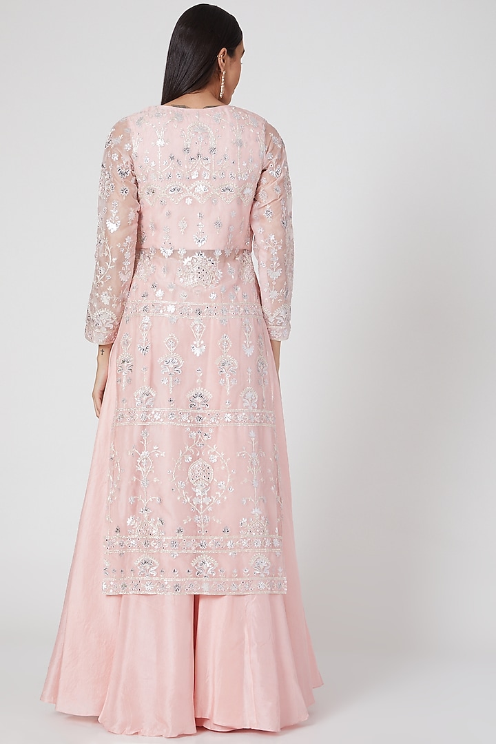 Blush Pink Silk & Organza Mirror Work Kurta Set by Aneesh Agarwaal PRET at Pernia's Pop Up Shop