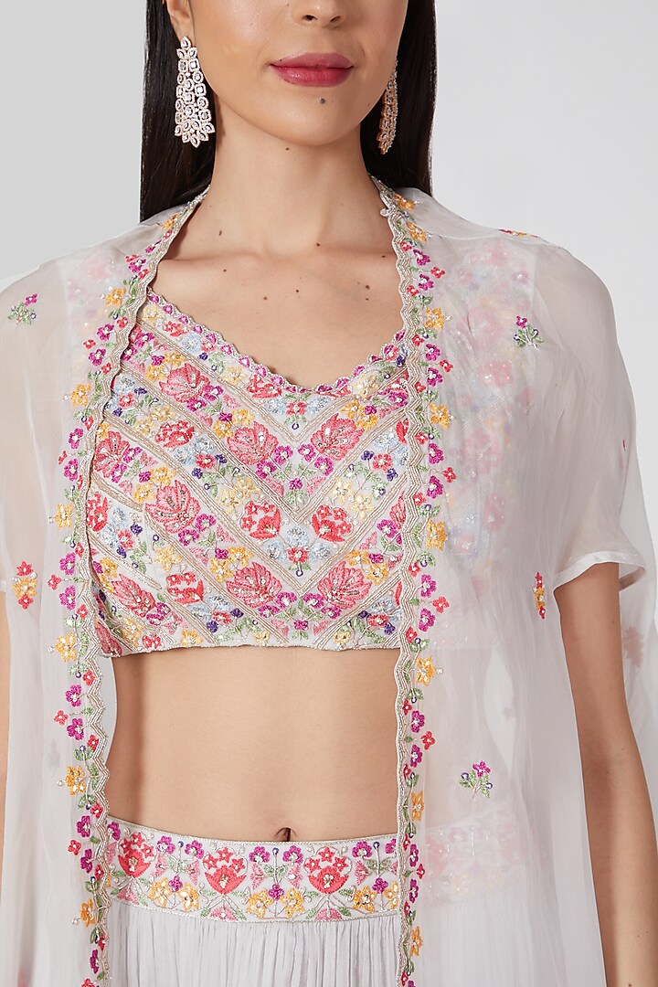 Grey Organza Embroidered Skirt Set by Aneesh Agarwaal PRET at Pernia's Pop Up Shop