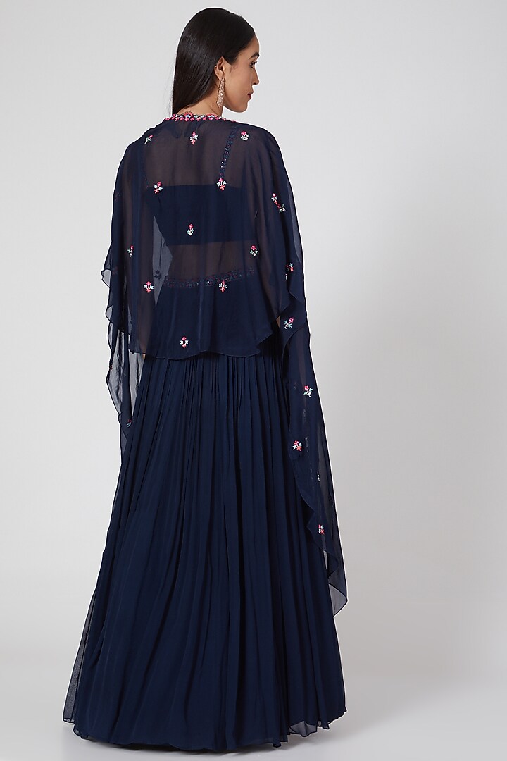 Midnight Blue Chiffon Skirt Set by Aneesh Agarwaal PRET at Pernia's Pop Up Shop