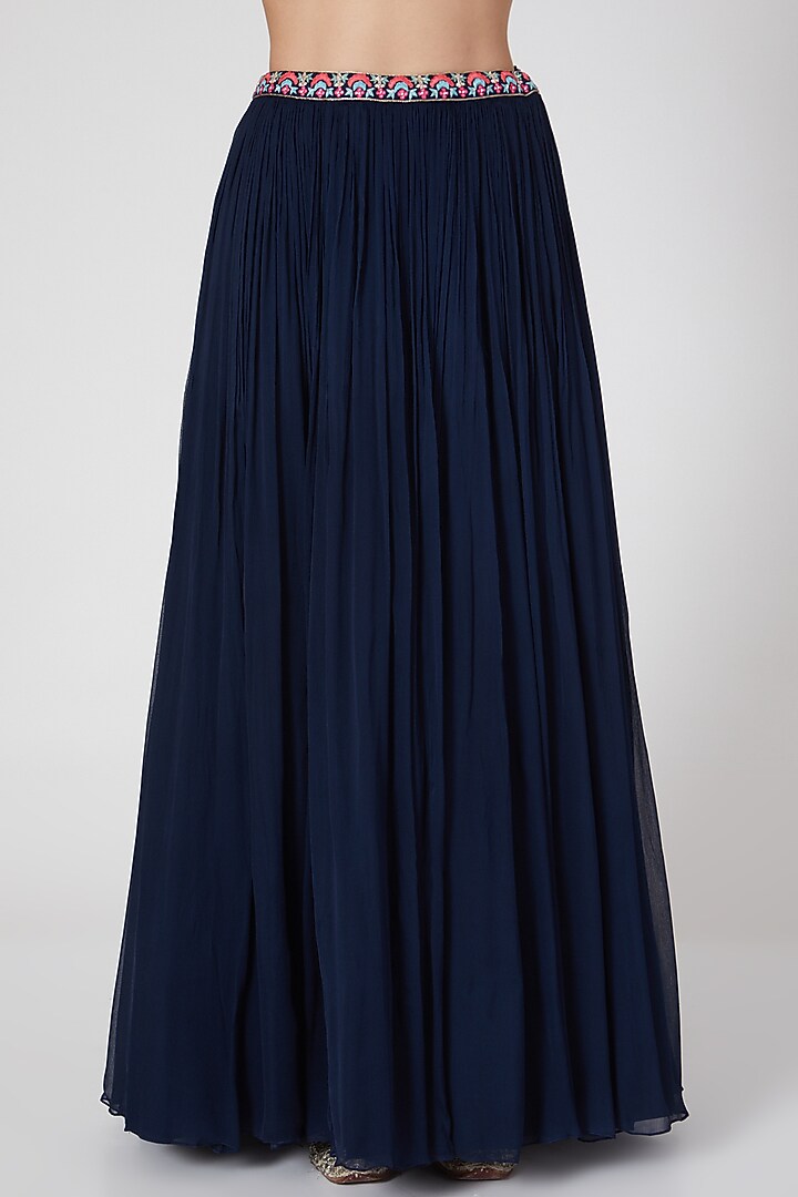 Midnight Blue Chiffon Skirt Set by Aneesh Agarwaal PRET at Pernia's Pop Up Shop