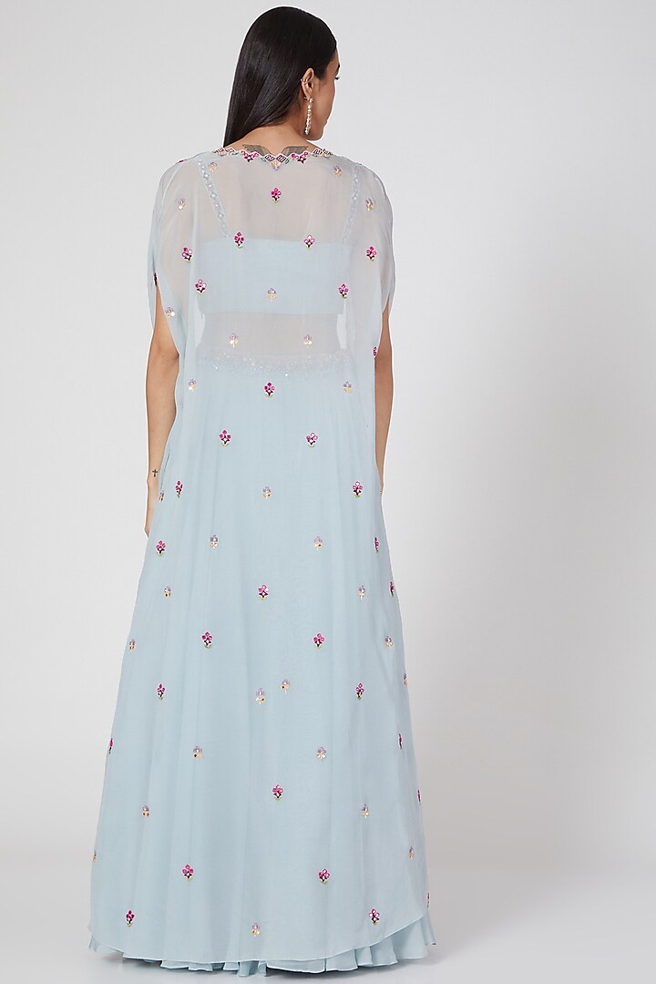 Greyish Blue Organza Embroidered Skirt Set by Aneesh Agarwaal PRET at Pernia's Pop Up Shop