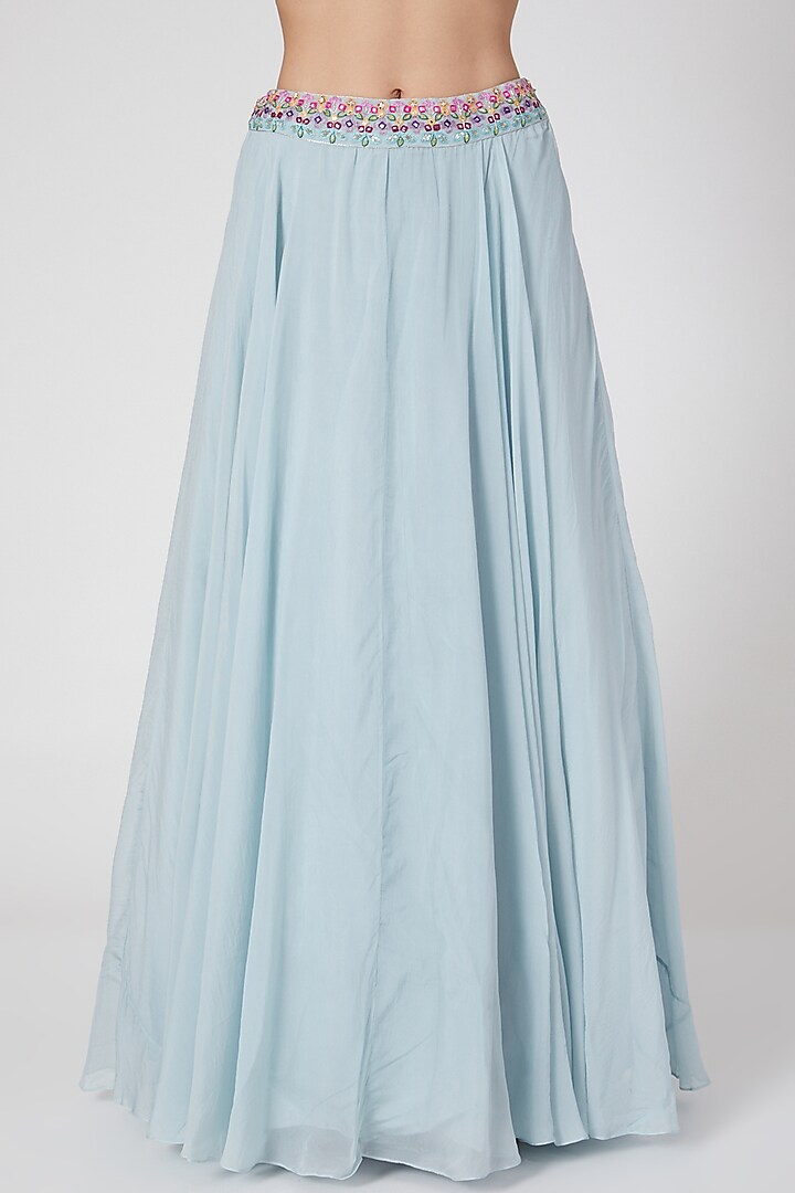 Greyish Blue Organza Embroidered Skirt Set by Aneesh Agarwaal PRET at Pernia's Pop Up Shop