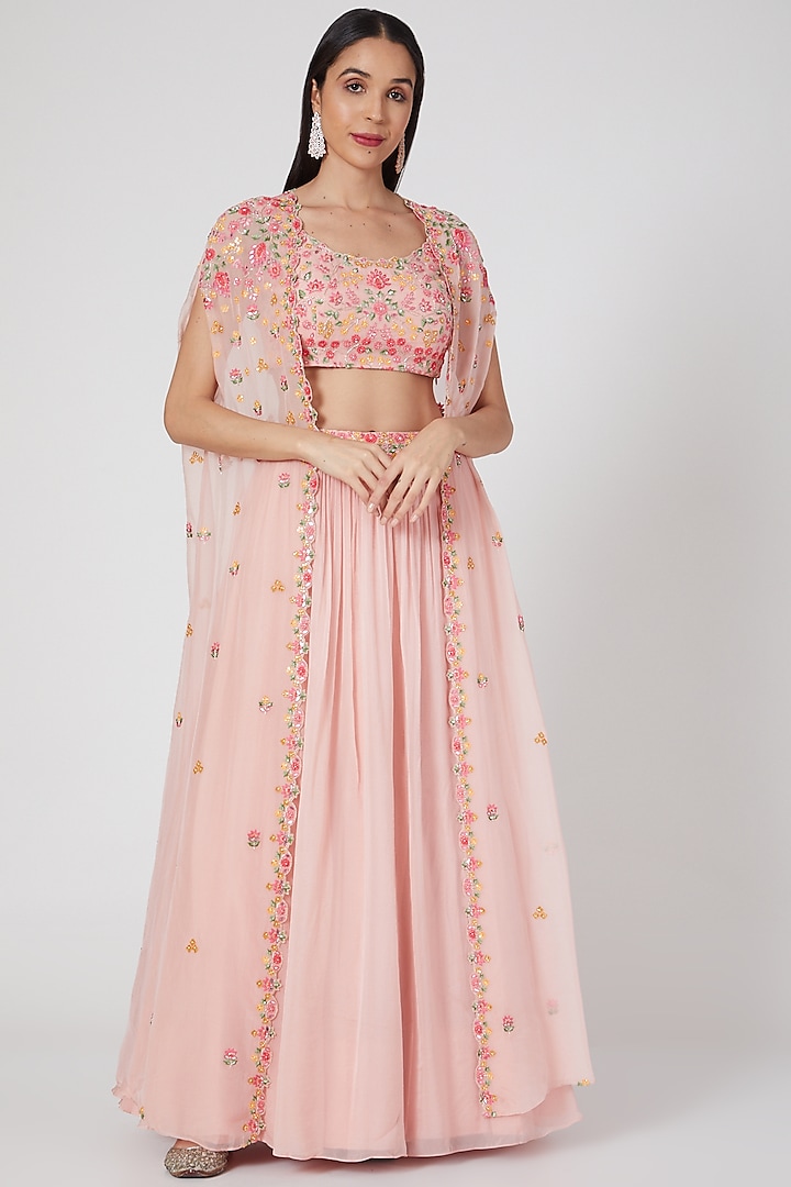 Blush Pink Embroidered Skirt Set  by Aneesh Agarwaal PRET