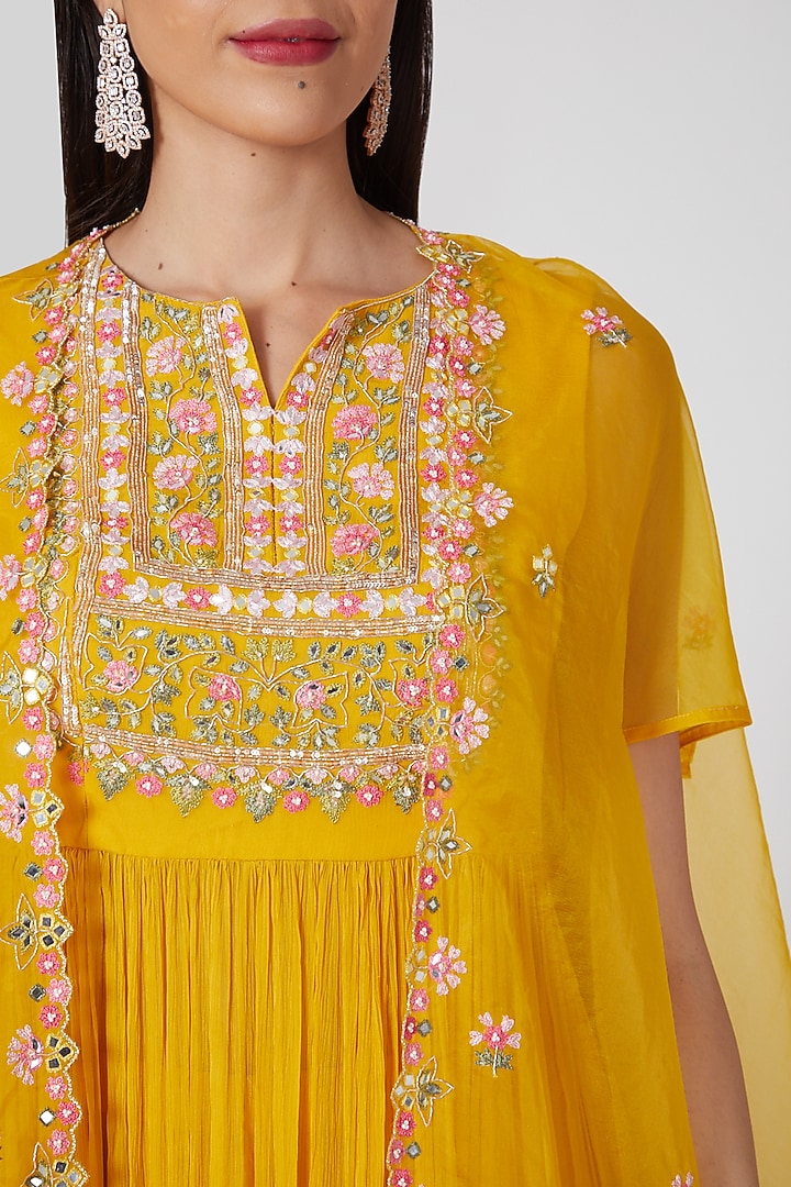 Yellow Chiffon Skirt Set by Aneesh Agarwaal PRET at Pernia's Pop Up Shop