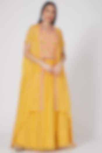 Yellow Embroidered Skirt Set by Aneesh Agarwaal PRET