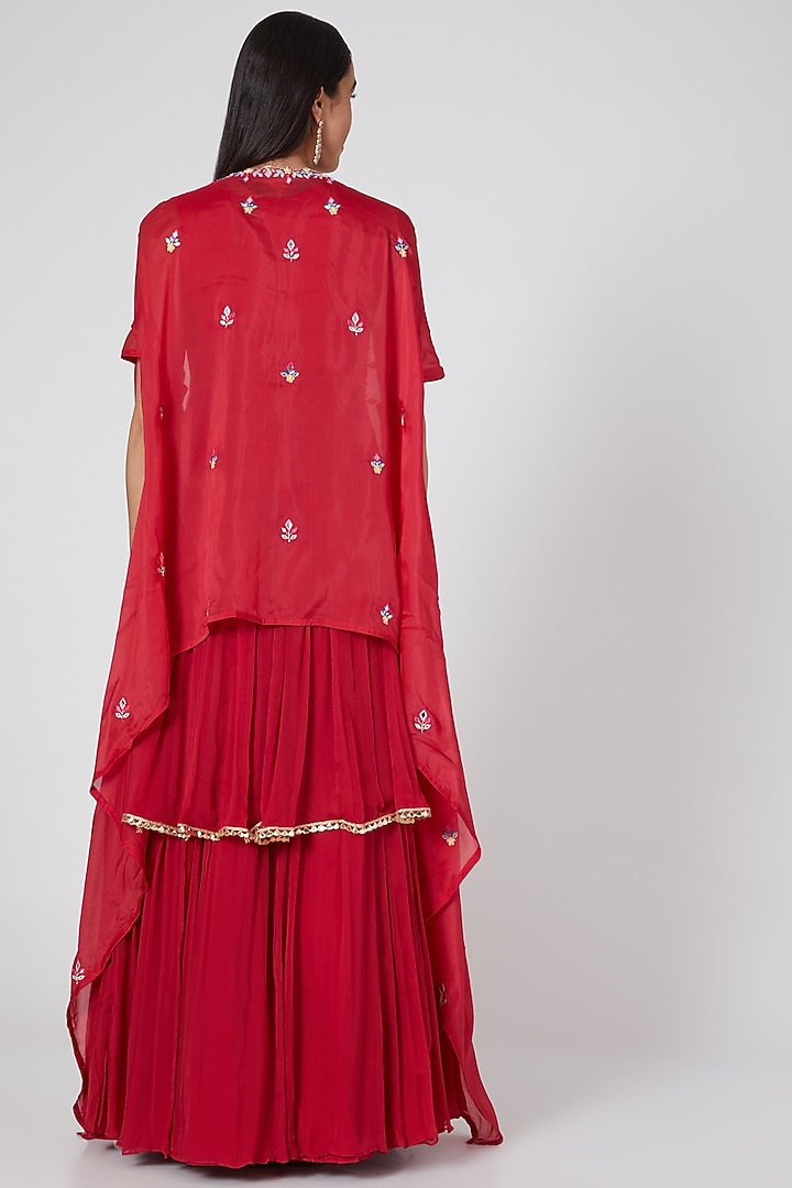 Red Chiffon & Organza Embroidered Kurta Set by Aneesh Agarwaal PRET at Pernia's Pop Up Shop