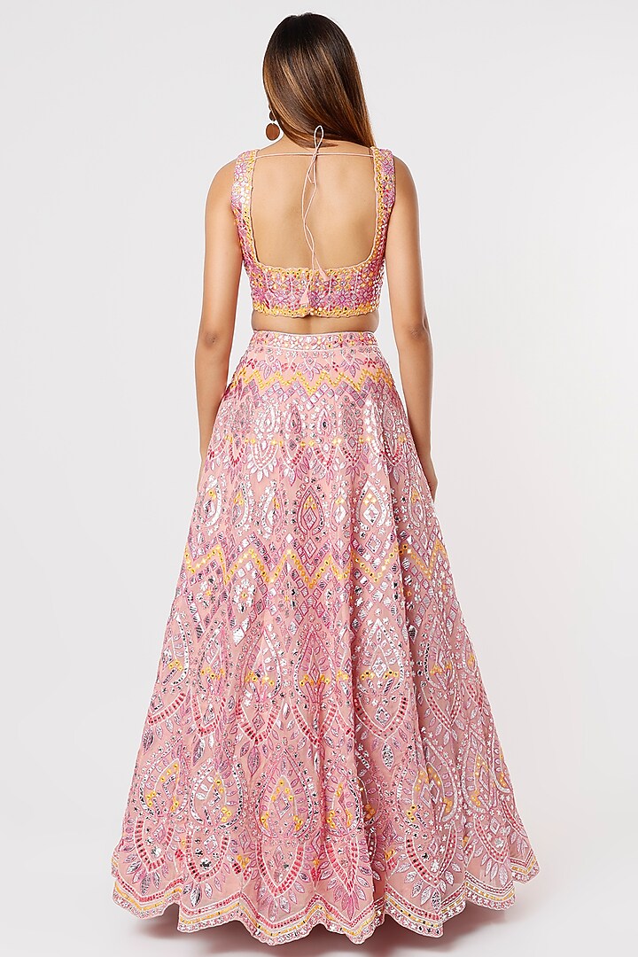 Soft Pink Foil-Embroidered Bridal Lehenga Set by Aneesh Agarwaal at Pernia's Pop Up Shop