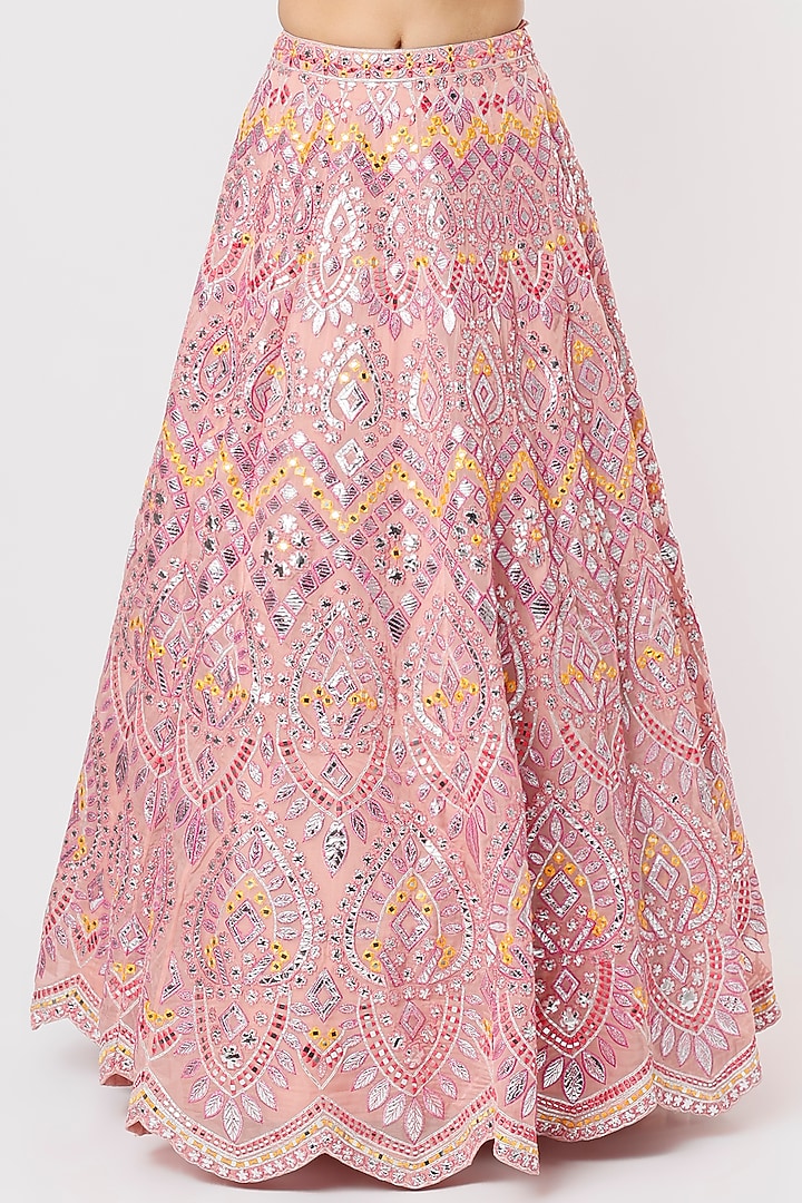 Soft Pink Foil-Embroidered Bridal Lehenga Set by Aneesh Agarwaal at Pernia's Pop Up Shop