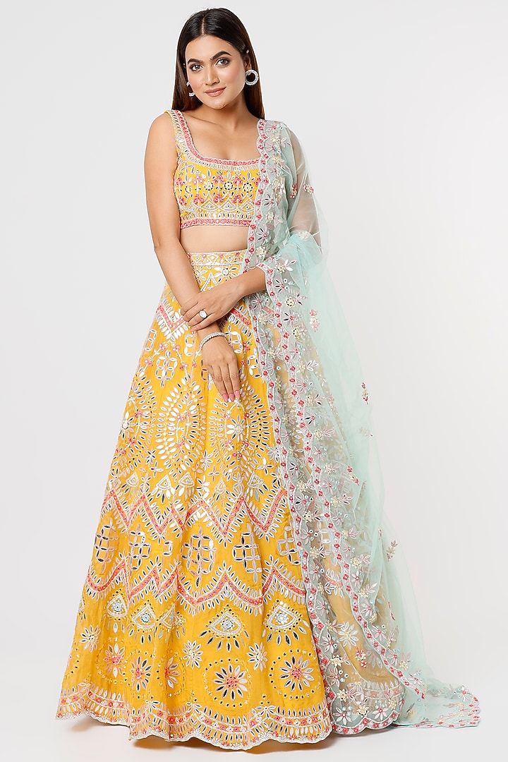 Yellow Gota-Embroidered Bridal Lehenga Set by Aneesh Agarwaal at Pernia's Pop Up Shop