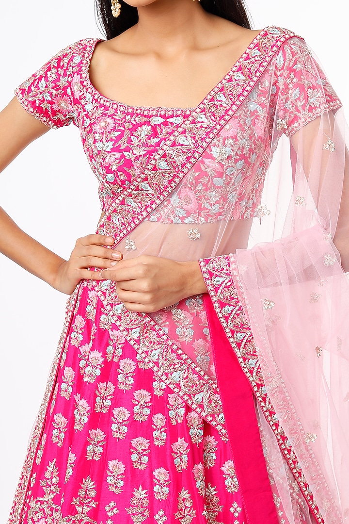 Fuchsia Embroidered Bridal Lehenga Set by Aneesh Agarwaal at Pernia's Pop Up Shop