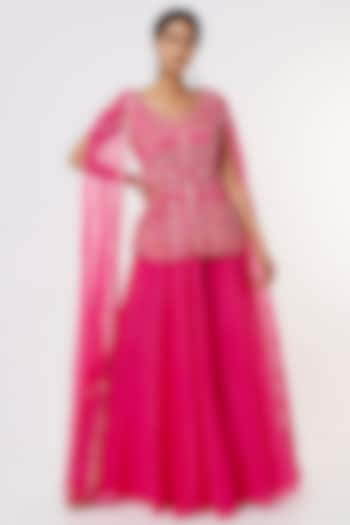 Fuchsia Pink Organza Skirt Set by Aneesh Agarwaal PRET at Pernia's Pop Up Shop