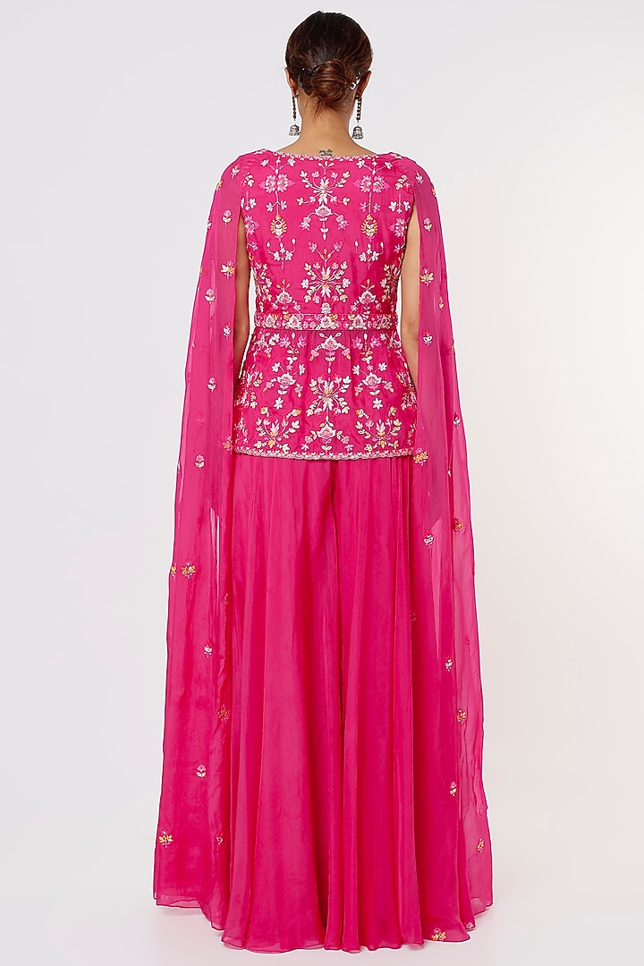 Fuchsia Pink Organza Skirt Set by Aneesh Agarwaal PRET at Pernia's Pop Up Shop