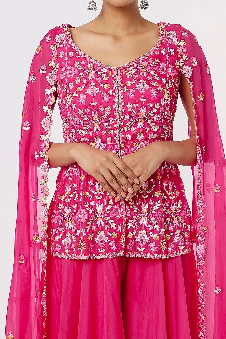 Fuchsia Pink Organza Skirt Set by Aneesh Agarwaal PRET at Pernia's Pop Up Shop
