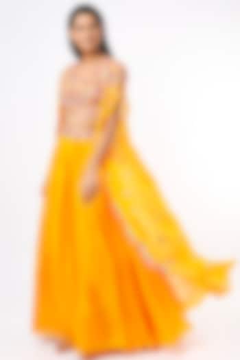 Mango Yellow Sequins Embroidered Lehenga Set by Aneesh Agarwaal PRET