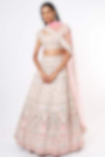 Blush Pink Mirror Embroidered Lehenga Set by Aneesh Agarwaal