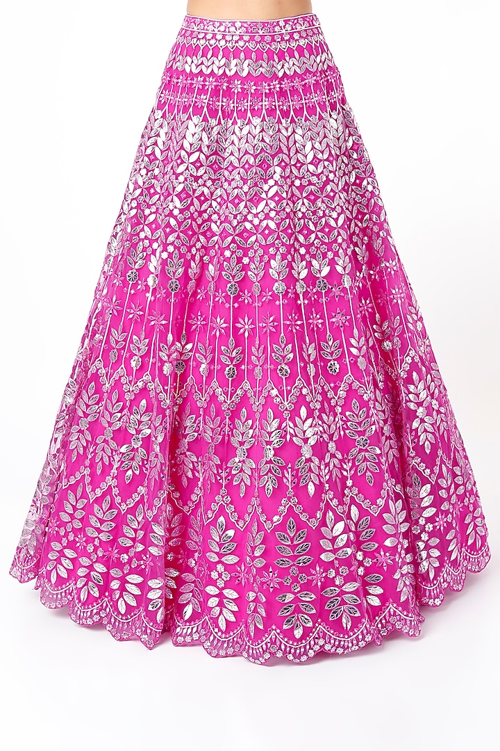 Fuchsia Foil Embroidered Bridal Lehenga Set by Aneesh Agarwaal at Pernia's Pop Up Shop
