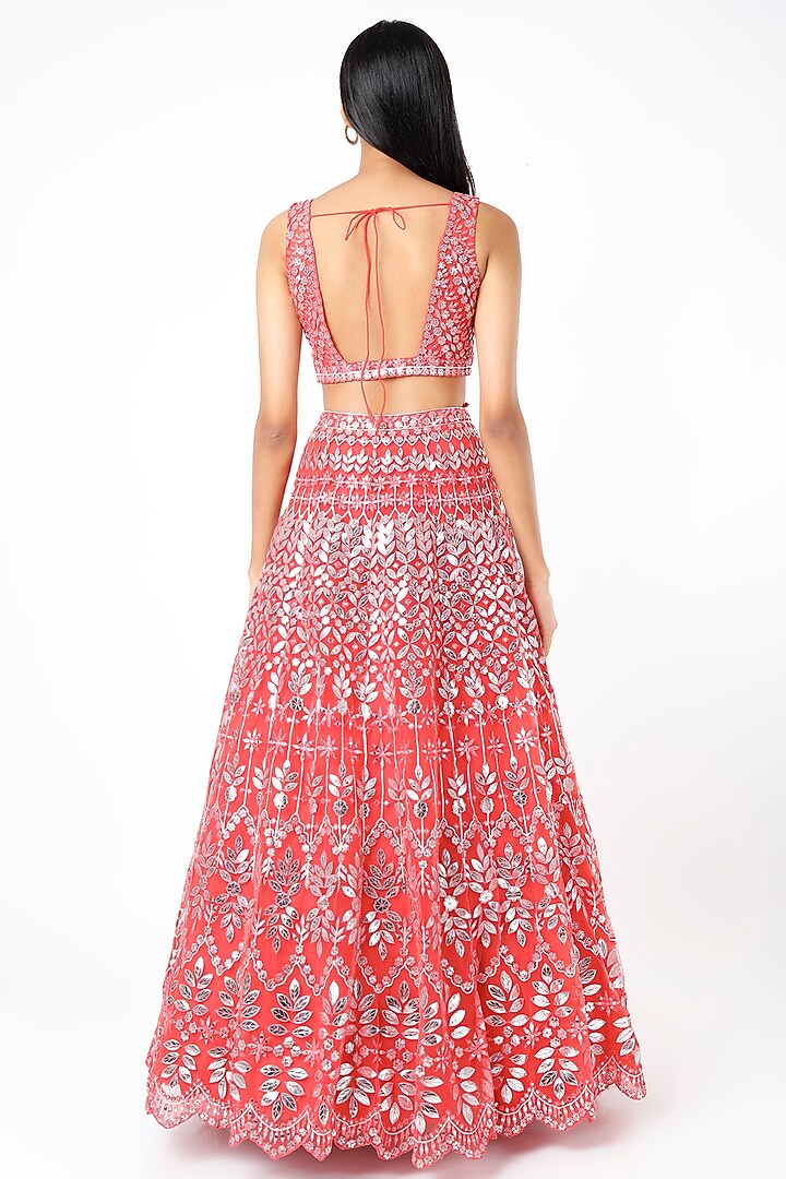 Orange Thread Embroidered Bridal Lehenga Set by Aneesh Agarwaal at Pernia's Pop Up Shop