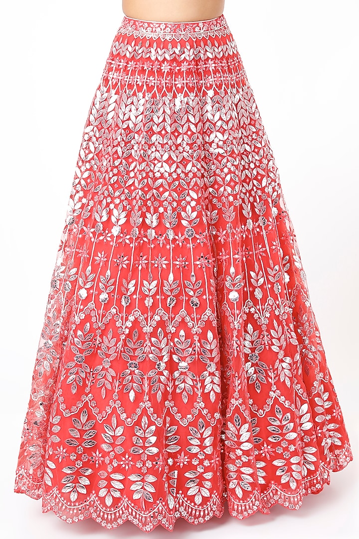 Orange Thread Embroidered Bridal Lehenga Set by Aneesh Agarwaal at Pernia's Pop Up Shop