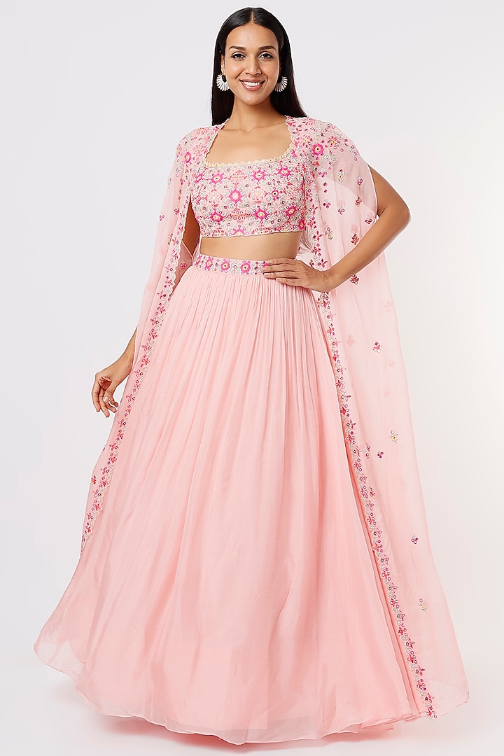 Blush Pink Embroidered Lehenga Set by Aneesh Agarwaal PRET