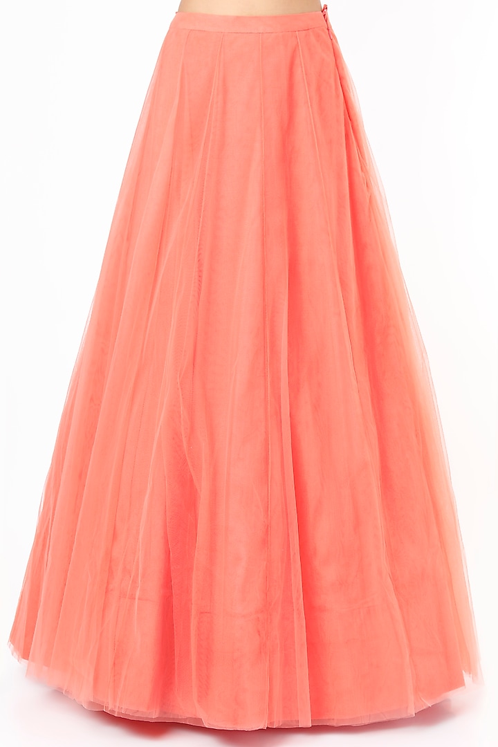 Peach Net Embroidered Jacket Wedding Lehenga Set by Aneesh Agarwaal at Pernia's Pop Up Shop