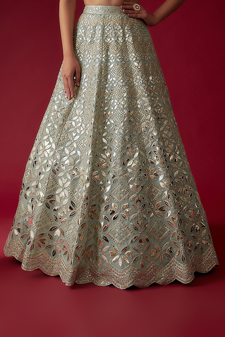 Pastel Green Soft Organza Embroidered Bridal Lehenga Set by Aneesh Agarwaal at Pernia's Pop Up Shop