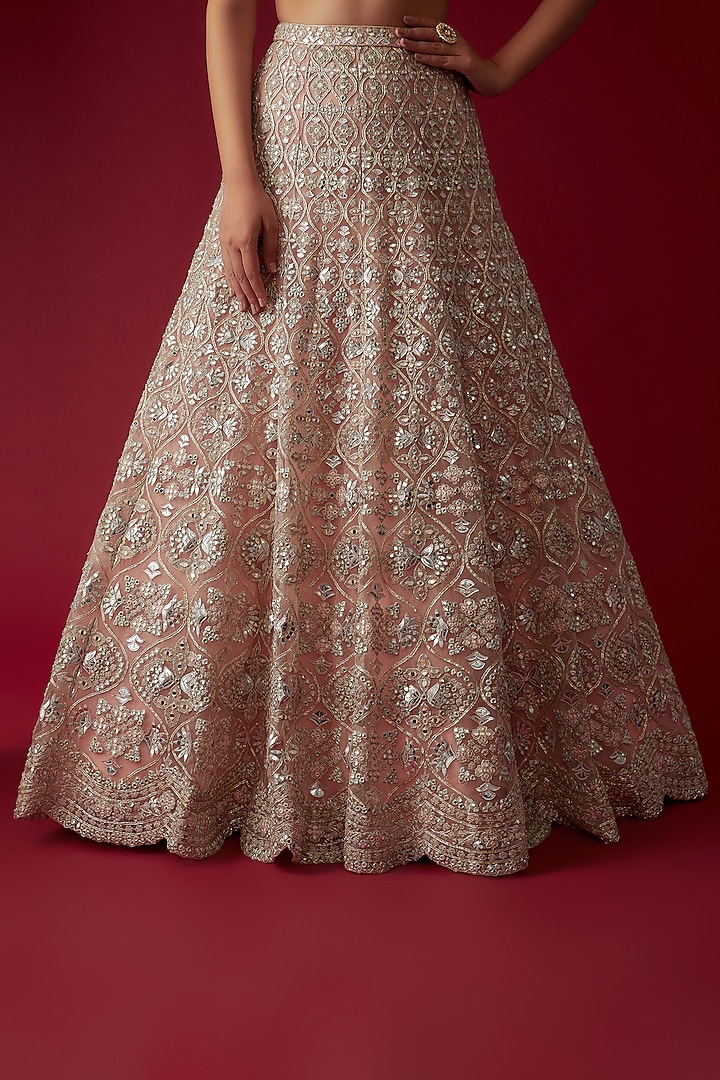 Soft Pink Net Embroidered Bridal Lehenga Set by Aneesh Agarwaal at Pernia's Pop Up Shop