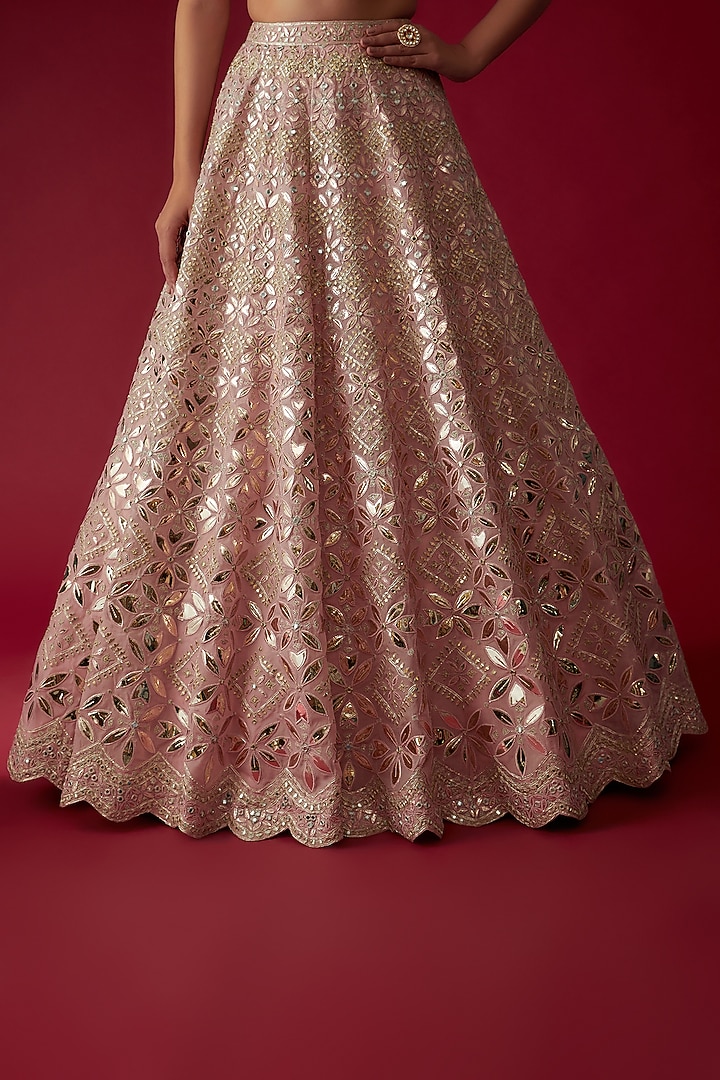Soft Pink Organza Embroidered Bridal Lehenga Set by Aneesh Agarwaal at Pernia's Pop Up Shop
