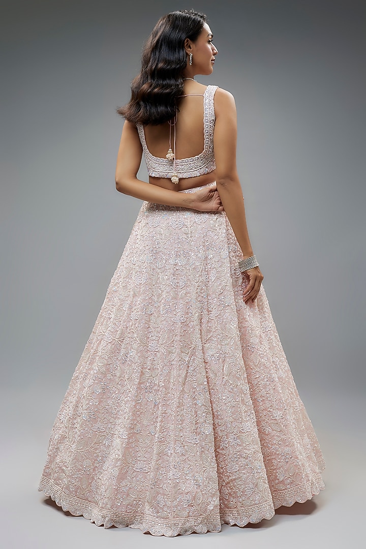 Blush Organza Cutdana Embroidered Bridal Lehenga Set by Aneesh Agarwaal at Pernia's Pop Up Shop