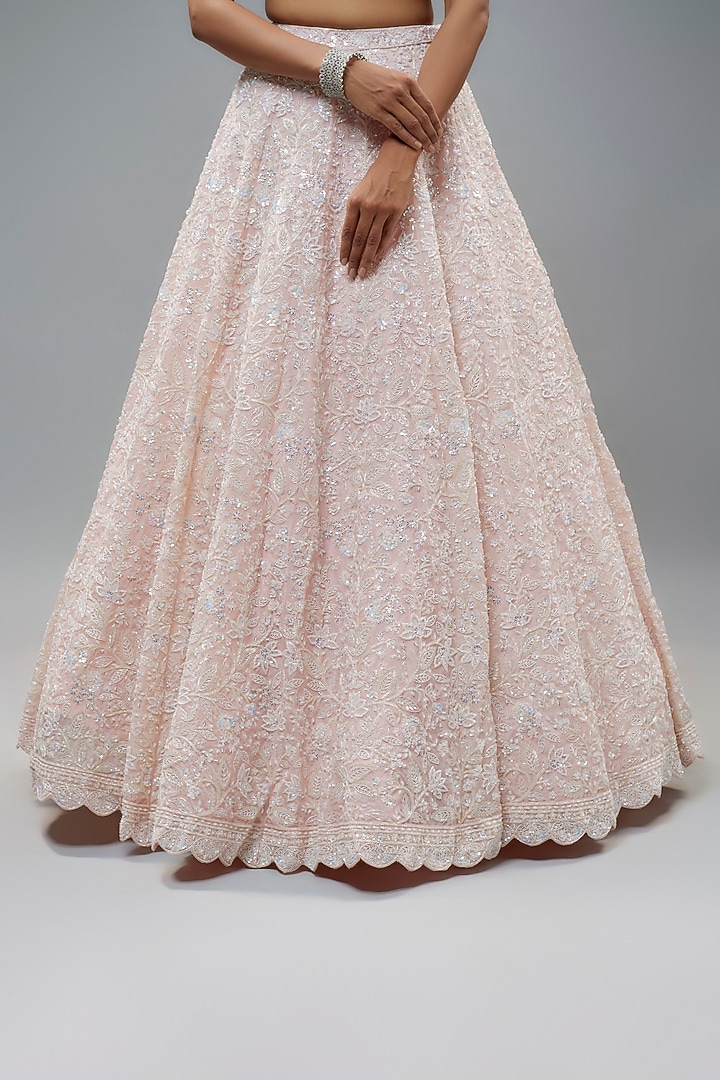 Blush Organza Cutdana Embroidered Bridal Lehenga Set by Aneesh Agarwaal at Pernia's Pop Up Shop