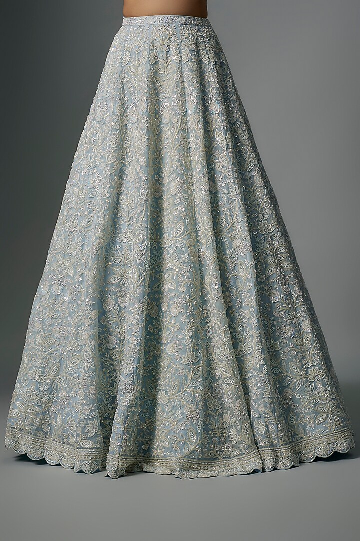 Blue Net Cutdana Embroidered Bridal Lehenga Set by Aneesh Agarwaal at Pernia's Pop Up Shop