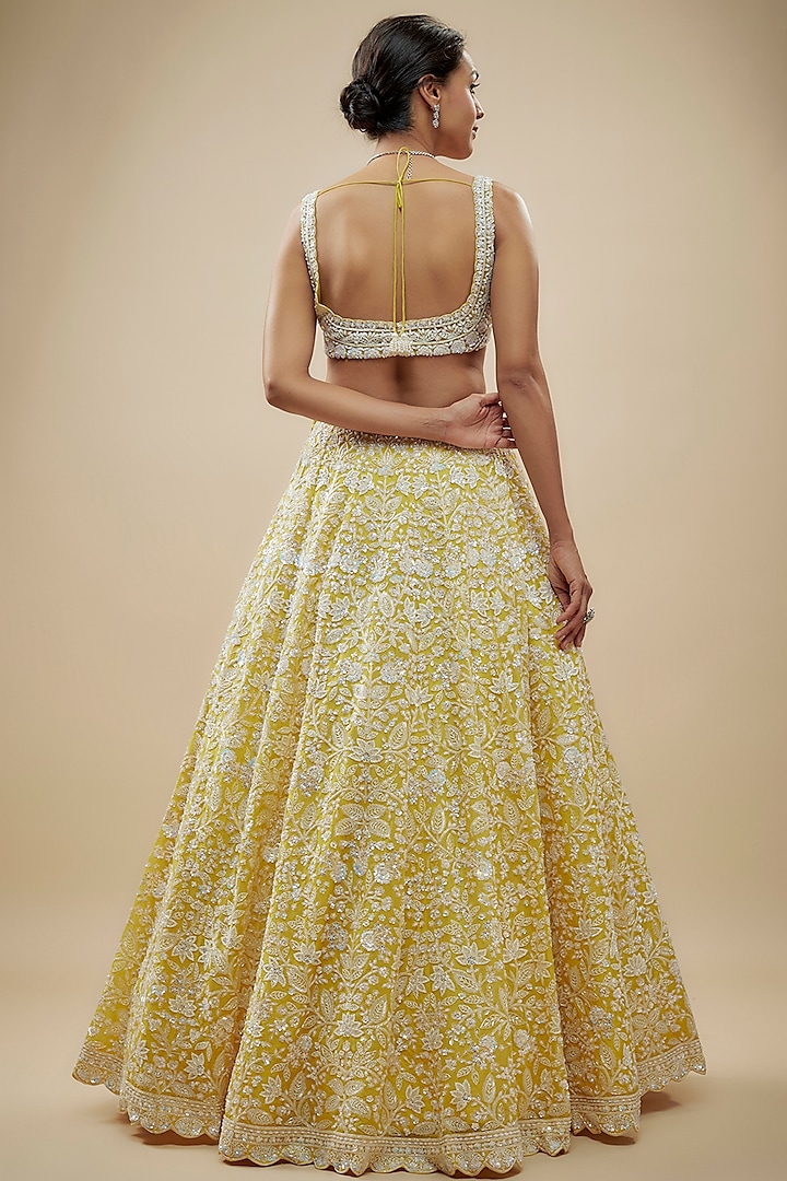 Yellow Net Cutdana Embroidered Bridal Lehenga Set by Aneesh Agarwaal at Pernia's Pop Up Shop