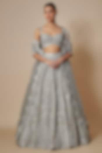 Greyish-Silver Organza Bridal Lehenga Set by Aneesh Agarwaal at Pernia's Pop Up Shop