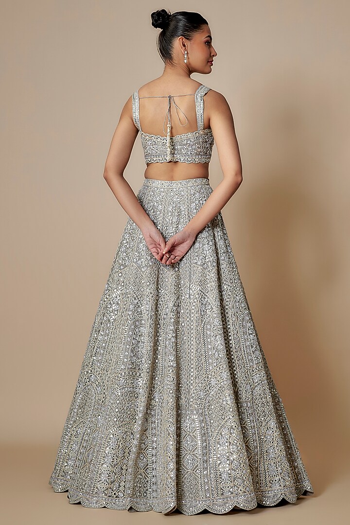 Greyish-Silver Organza Bridal Lehenga Set by Aneesh Agarwaal at Pernia's Pop Up Shop