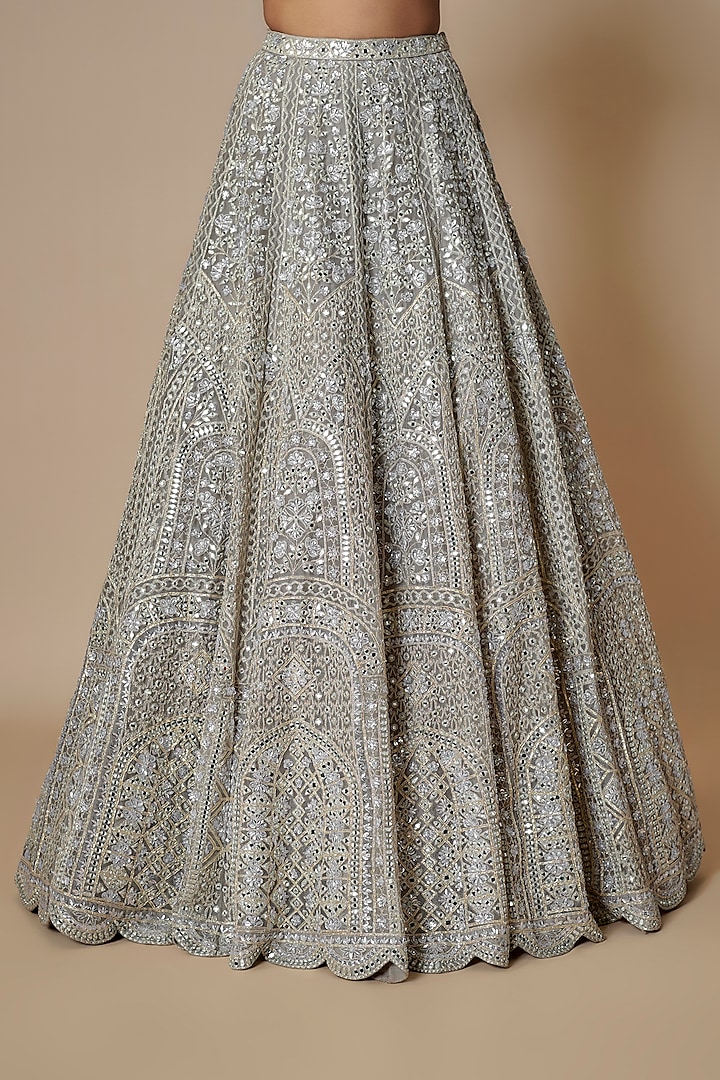 Greyish-Silver Organza Bridal Lehenga Set by Aneesh Agarwaal at Pernia's Pop Up Shop