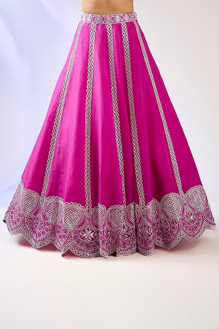 Hot Pink Organza Embroidered Kalidar Bridal Lehenga Set by Aneesh Agarwaal at Pernia's Pop Up Shop