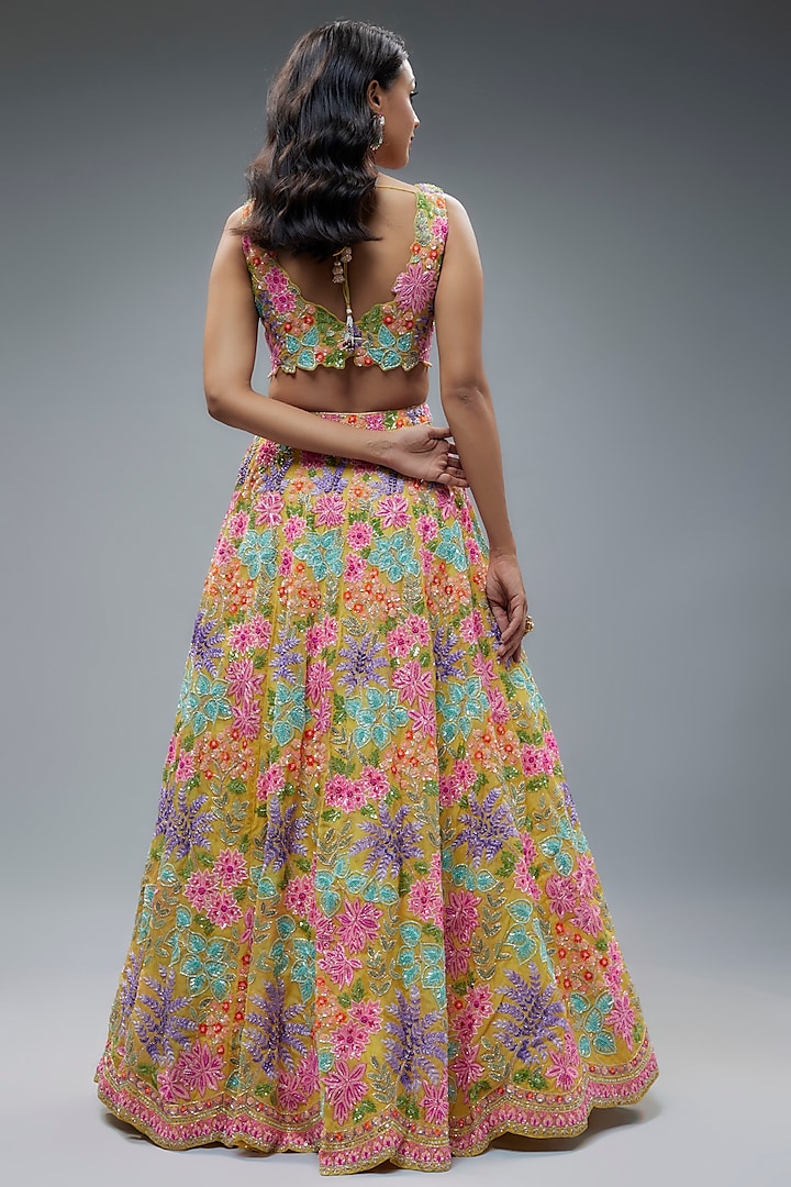 Multi-Colored Organza 3D Embroidered Bridal Lehenga Set by Aneesh Agarwaal at Pernia's Pop Up Shop