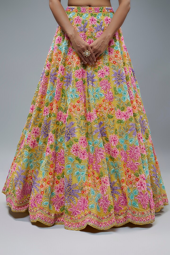 Multi-Colored Organza 3D Embroidered Bridal Lehenga Set by Aneesh Agarwaal at Pernia's Pop Up Shop