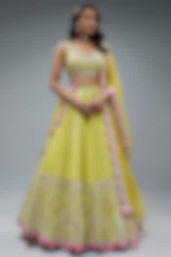 Lime Silk Kalidar Bridal Lehenga Set by Aneesh Agarwaal at Pernia's Pop Up Shop