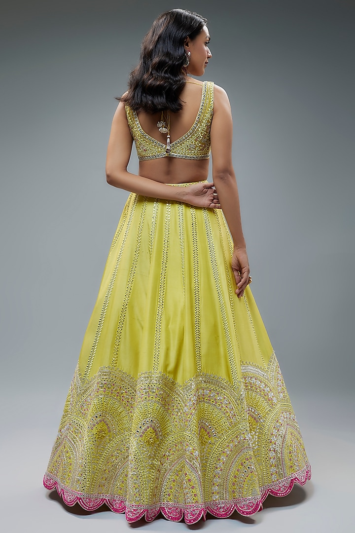 Lime Silk Kalidar Bridal Lehenga Set by Aneesh Agarwaal at Pernia's Pop Up Shop