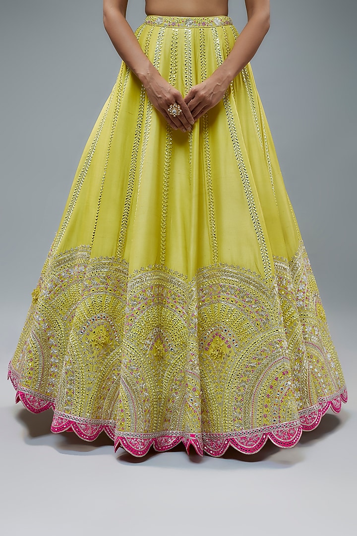 Lime Silk Kalidar Bridal Lehenga Set by Aneesh Agarwaal at Pernia's Pop Up Shop