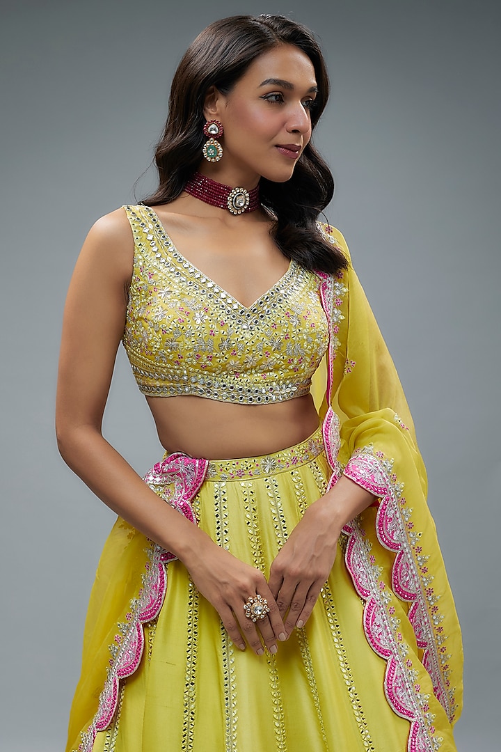 Lime Silk Kalidar Bridal Lehenga Set by Aneesh Agarwaal at Pernia's Pop Up Shop