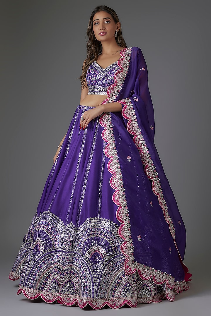 Purple Organza Embroidered Bridal Lehenga Set by Aneesh Agarwaal at Pernia's Pop Up Shop