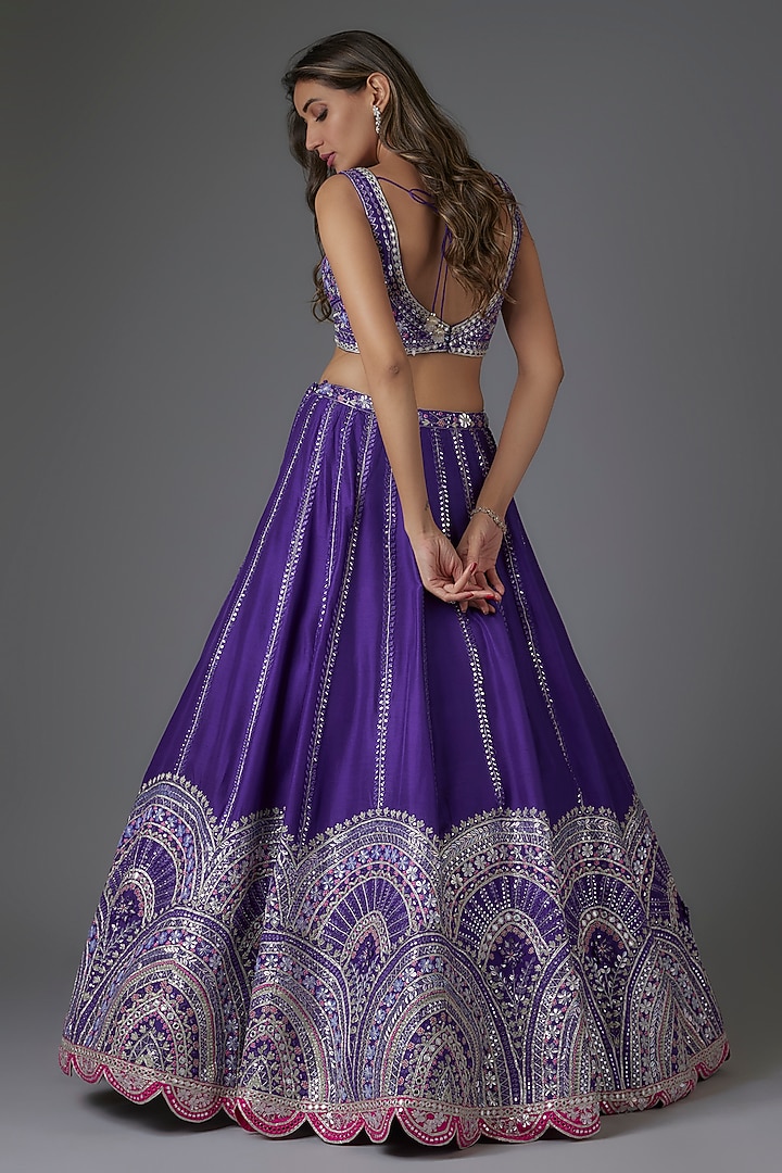 Purple Organza Embroidered Bridal Lehenga Set by Aneesh Agarwaal at Pernia's Pop Up Shop