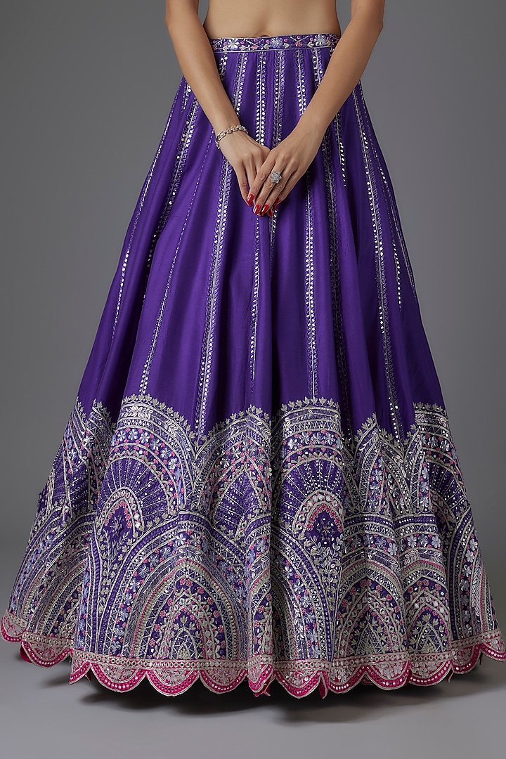 Purple Organza Embroidered Bridal Lehenga Set by Aneesh Agarwaal at Pernia's Pop Up Shop