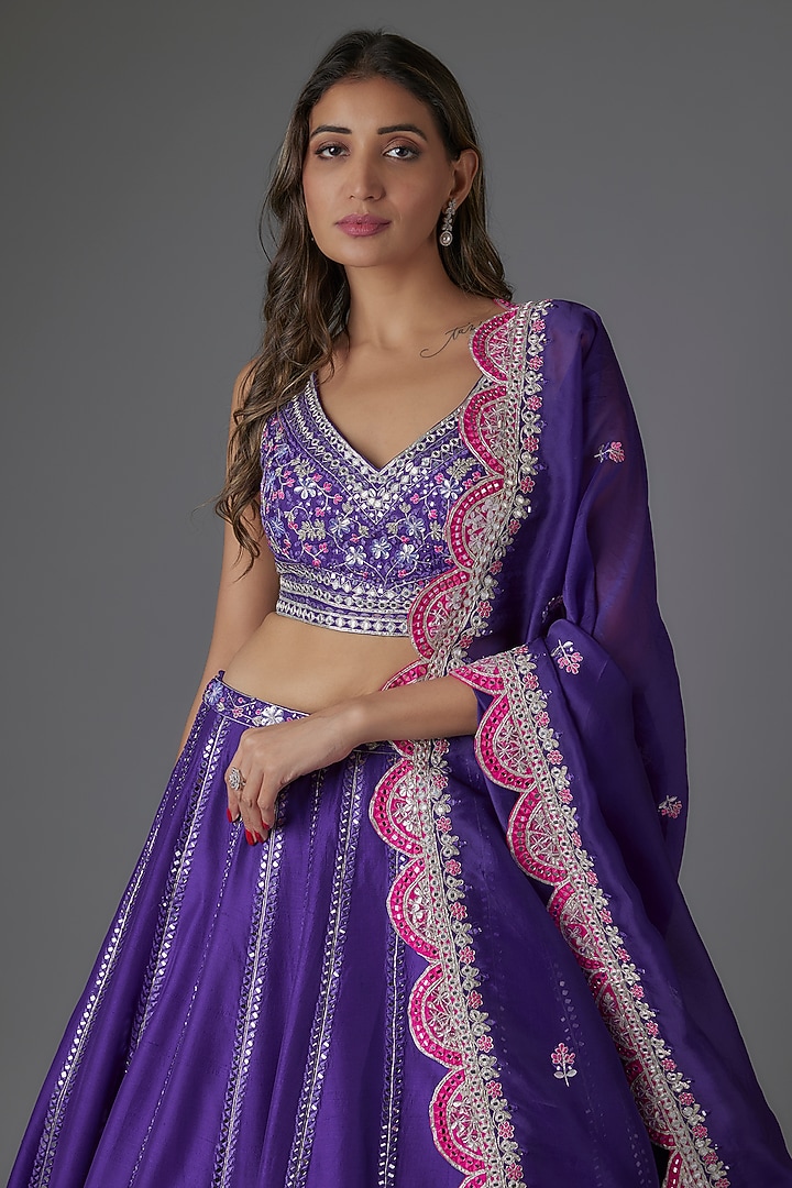 Purple Organza Embroidered Bridal Lehenga Set by Aneesh Agarwaal at Pernia's Pop Up Shop